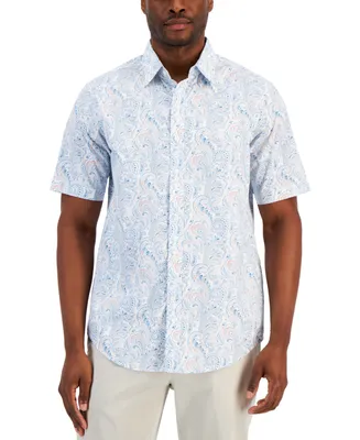 Club Room Men's Refined Paisley Print Woven Button-Down Short-Sleeve Shirt, Created for Macy's