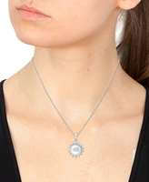 Effy Cultured Freshwater Pearl (7 mm) & Diamond (1/20 ct. t.w.) Halo 18" Pendant Necklace in Sterling Silver