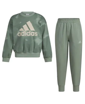 adidas Little Boys Long Sleeve Printed Crewneck Pullover and Joggers, 2 Piece Set