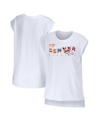 Women's Wear by Erin Andrews White Denver Broncos Greetings From Muscle T-shirt