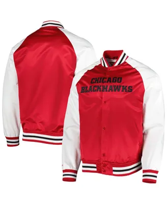 Men's Mitchell & Ness Red, White Chicago Blackhawks Primetime Raglan Satin Full-Snap Jacket