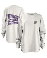 Women's Pressbox White Kansas State Wildcats Pennant Stack Oversized Long Sleeve T-shirt