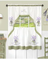 Kate Aurora Montauk Accents Lavender Floral Embellished Complete 3 Piece Kitchen Curtain Tier & Valance Set