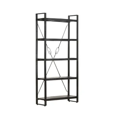 vidaXL 5-Tier Bookcase Black 35.4"x11.8"x70.9" Solid Mango Wood
