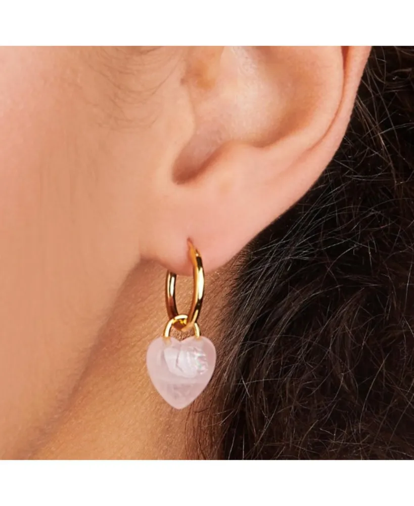 Women's Pink Quartz Heart Hoop Earrings