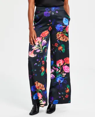I.n.c. International Concepts Women's Printed Wide-Leg Satin Pants, Created for Macy's