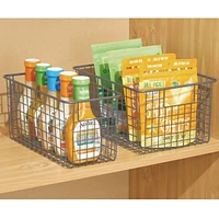 mDesign Metal Wire Food Organizer Basket, Built-In Handles, 4 Pack, Dark Gray