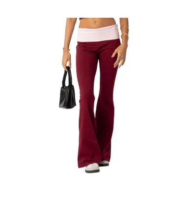 Edikted Women's Contrast Fold Over Flared Leggings