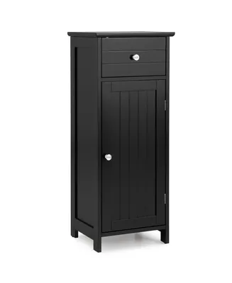 Wooden Bathroom Floor Storage Cabinet Organizer w/ Drawer Adjustable Shelf