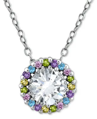 Giani Bernini Cubic Zirconia Multicolor Halo Pendant Necklace 16" + 2" extender, Created for Macy's