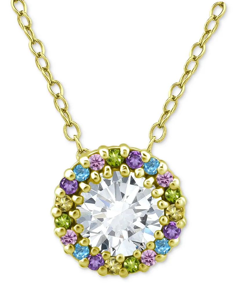 Giani Bernini Cubic Zirconia Multicolor Halo Pendant Necklace 16" + 2" extender, Created for Macy's