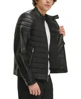 Dkny Mixed Media Quilted Racer Men's Jacket, Created for Macy's