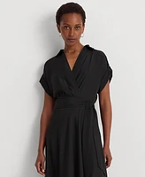 Lauren Ralph Lauren Women's Self-Belt Roll-Tab Sleeve Surplice Crepe Dress