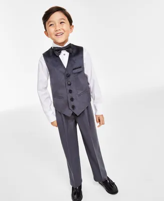 Calvin Klein Little Boys Dress Shirt, Vest, Pants and Bow-Tie, 4 Piece Set