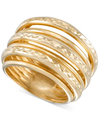 Polished & Textured Multirow Statement Ring in 10k Gold