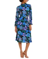 Donna Morgan Women's Printed Ruffle-Trim Midi Dress