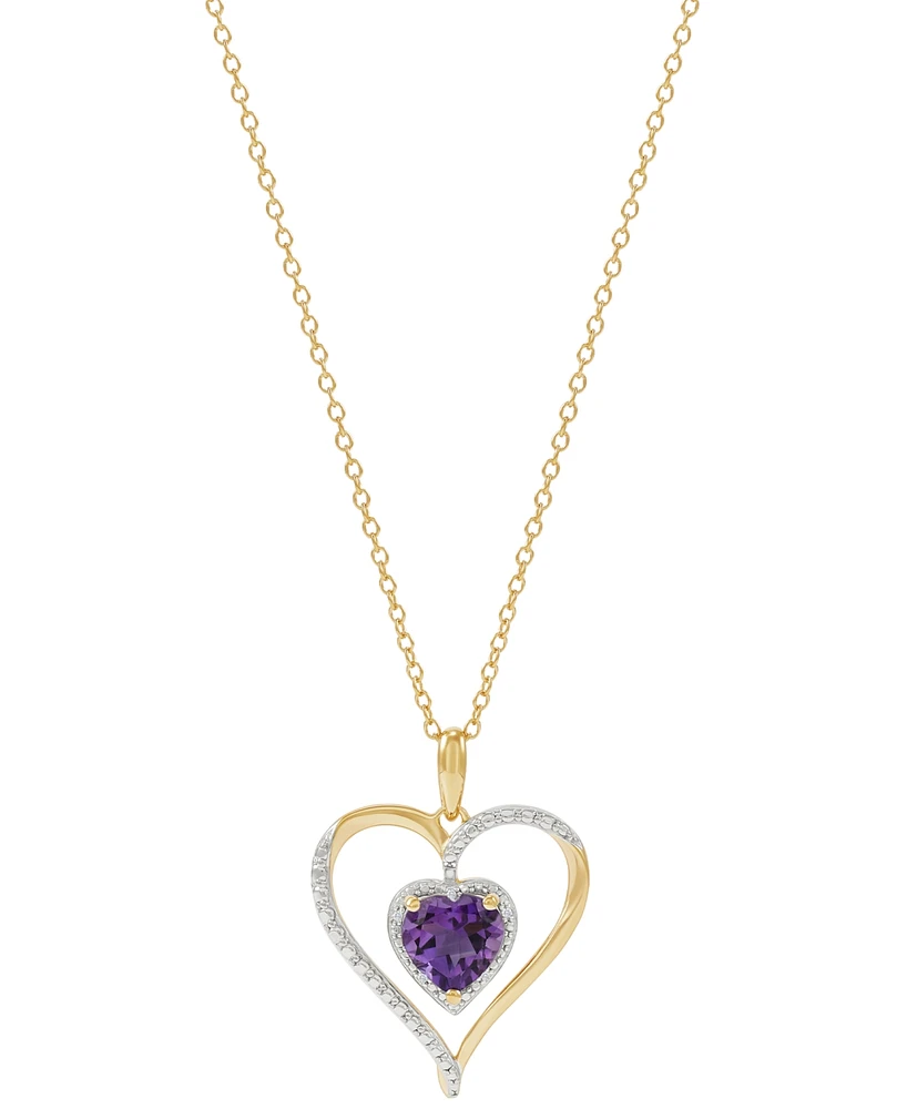 Birthstone Gemstone & Diamond Accent Heart 18" Pendant Necklace 14k Gold-Plated Sterling Silver