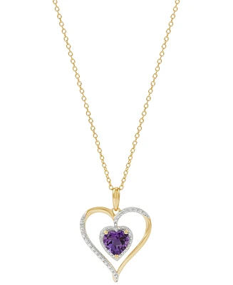 Birthstone Gemstone & Diamond Accent Heart 18" Pendant Necklace 14k Gold-Plated Sterling Silver