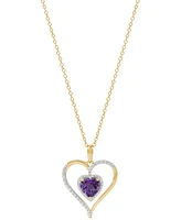Birthstone Gemstone & Diamond Accent Heart 18" Pendant Necklace 14k Gold-Plated Sterling Silver