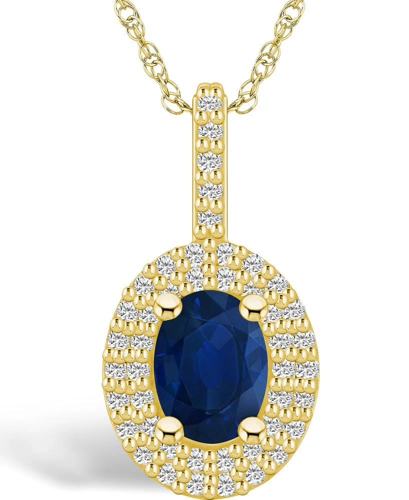 Macy's Sapphire (1-1/2 Ct. t.w.) and Diamond (1/2 Halo Pendant Necklace