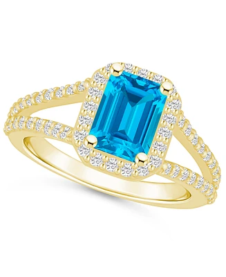 Macy's Blue Topaz (2 ct. t.w.) and Diamond (1/2 Halo Ring 14K Yellow Gold
