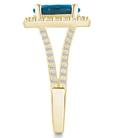 Macy's London Blue Topaz (3-5/8 ct. t.w.) and Diamond (3/4 Halo Ring 14K Yellow Gold
