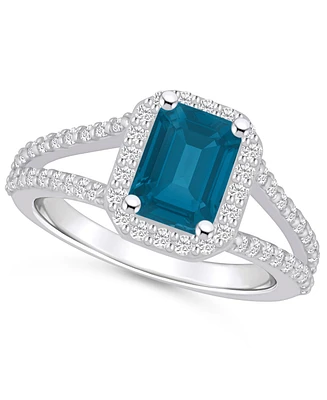 Macy's London Blue Topaz (2 ct. t.w.) and Diamond (1/2 Halo Ring 14K Gold