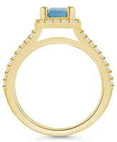 Macy's Aquamarine (1-3/8 ct. t.w.) and Diamond (1/2 Halo Ring 14K Yellow Gold