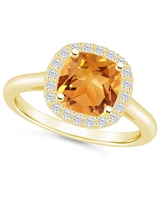 Macy's Citrine (2 ct. t.w.) and Diamond (1/4 Halo Ring 14K Yellow Gold