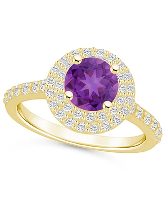 Macy's Amethyst and Diamond Accent Halo Ring 14K Yellow Gold