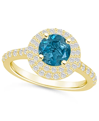 Macy's London Blue Topaz and Diamond Accent Halo Ring 14K Yellow Gold