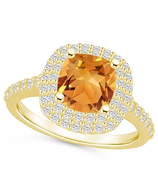 Macy's Citrine and Diamond Accent Halo Ring 14K Yellow Gold