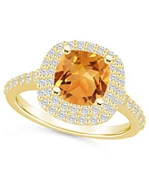 Macy's Citrine and Diamond Accent Halo Ring 14K Yellow Gold