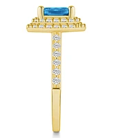 Macy's Blue Topaz and Diamond Accent Halo Ring 14K Yellow Gold