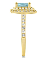 Macy's Aquamarine and Diamond Accent Halo Ring 14K Yellow Gold