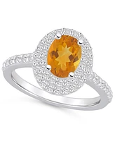 Citrine and Diamond Halo Ring