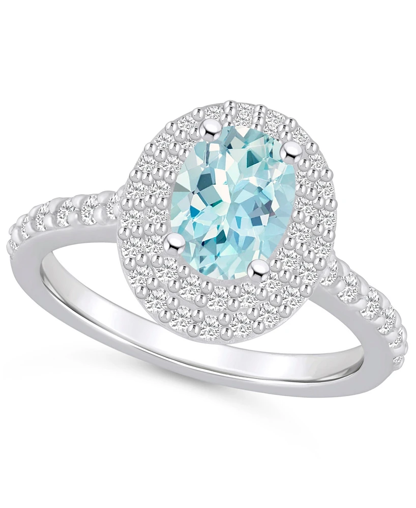 Aquamarine and Diamond Halo Ring