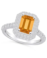 Citrine and Diamond Halo Ring