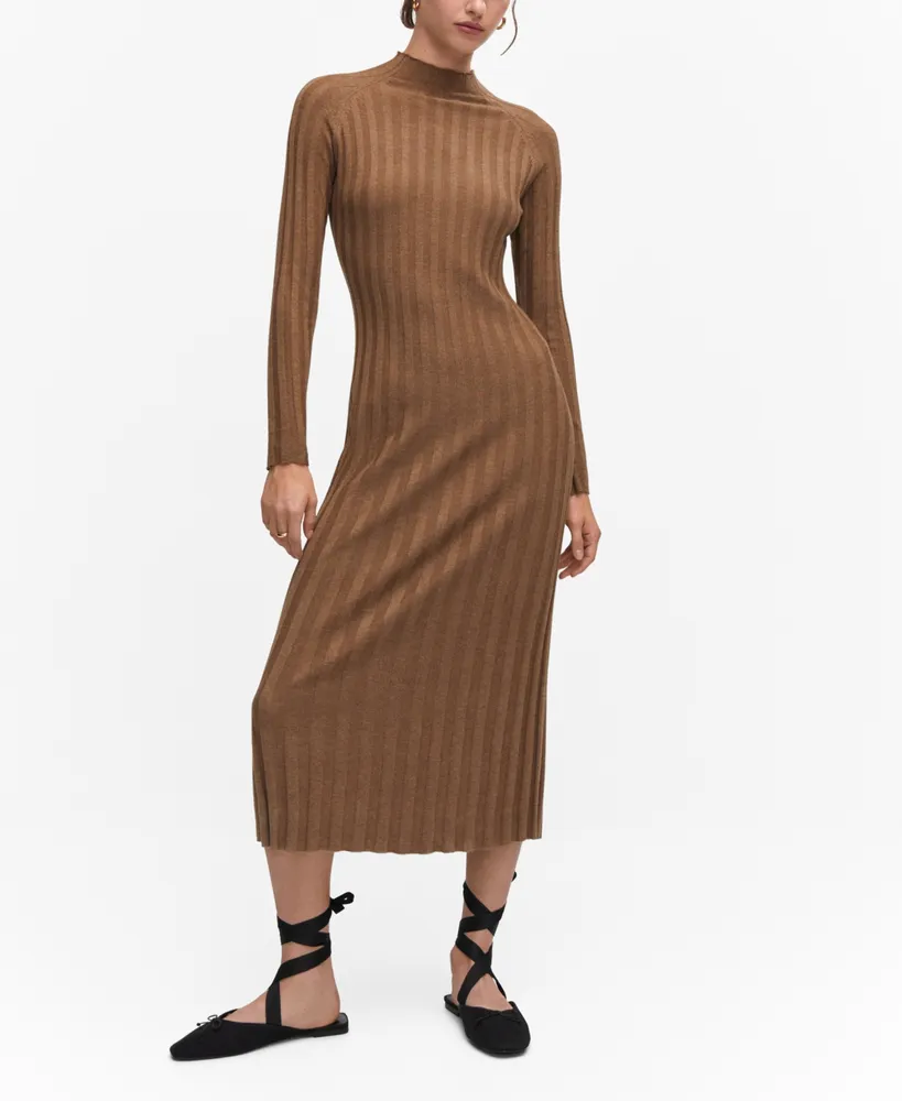 Perkins-neck ribbed dress - Woman