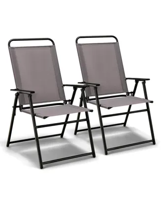 Costway 2pcs Patio Folding Sling Chairs Dining Armrest Backrest Outdoor Portable