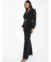 Quiz Women's Black Chiffon Buckle Palazzo Jumpsuit