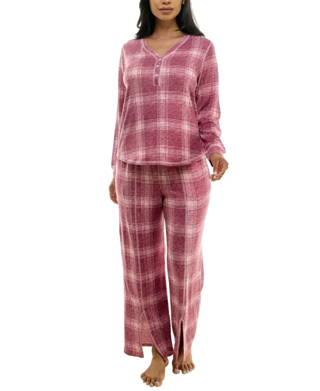 Roudelain Women's 2-Pc. Waffle-Knit Henley Jogger Pajamas Set