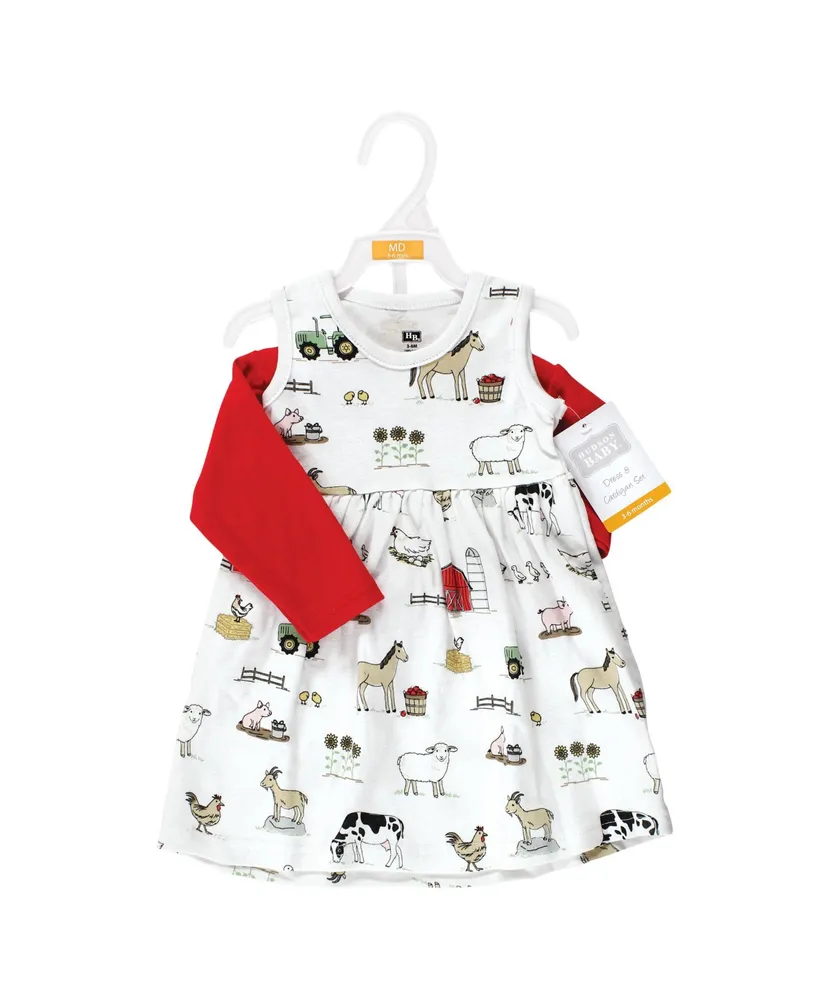 Hudson Baby Toddler Girl Cotton Dress and Cardigan 2pc Set, Farm