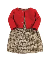 Hudson Baby Toddler Girls Quilted Cardigan and Dress, Leopard Red