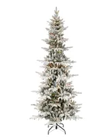 Puleo 6.5' Pre-Lit Slim Flocked Artificial Utah Fir Tree