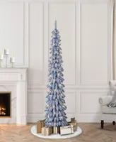 Puleo 6' Pre-Lit Flocked Artificial Alpine Pencil Tree