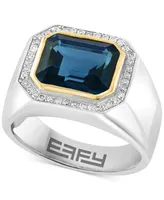 Effy Men's London Blue Topaz (6-1/10 ct. t.w.) & Diamond (1/5 ct. t.w.) Halo Ring in Sterling Silver & 14k Gold-Plated Sterling Silver