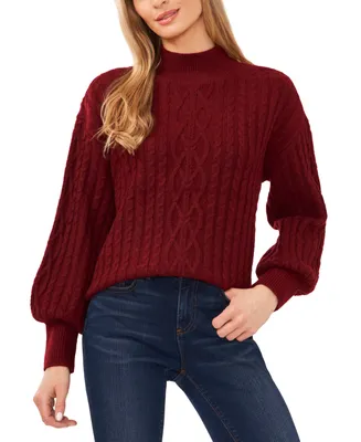 CeCe Women's Cable-Knit Mock Neck Bishop Sleeve Sweater