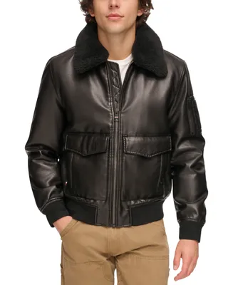 Tommy Hilfiger Men's Faux-Fur-Trim Faux-Leather Bomber Jacket