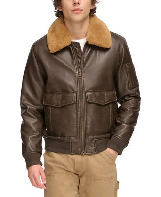 Tommy Hilfiger Men's Faux-Fur-Trim Faux-Leather Bomber Jacket